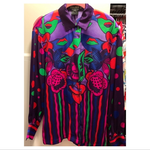 Rare ESCADA geometric 3D satin VTG shirt Blouse 4 - Picture 4 of 4